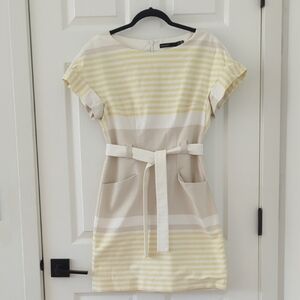 Karen Millen Yellow and Cream Striped Mini Dress Size 6